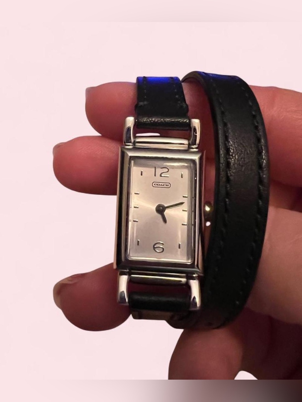 Coach Black Double-Wrap Leather Strap Watch with Silver-Tone Case